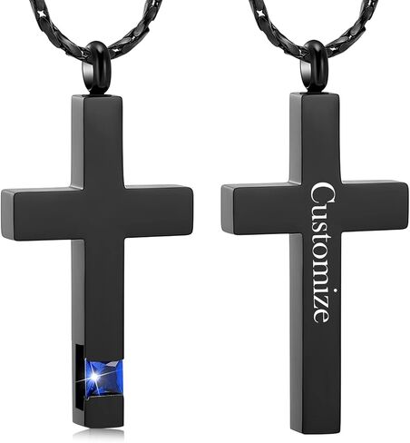 Imrsanl Crystal Cross Necklace for Ashes - Stainless Steel Keepsake Cremation Jewelry - Religious Cross Memorial Urn Necklace for Pet Human Ashes Pendant in Saudi Arabia