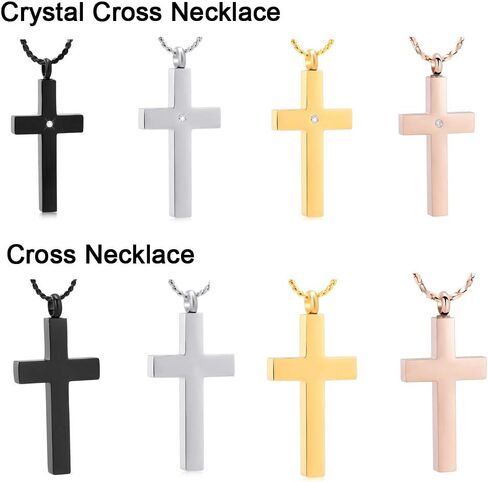 Imrsanl Crystal Cross Necklace for Ashes - Stainless Steel Keepsake Cremation Jewelry - Religious Cross Memorial Urn Necklace for Pet Human Ashes Pendant in Saudi Arabia