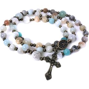 Amazonite Stone Twistable 5 Decade Catholic Rosary Bracelet with Miraculous Medal Charm and Crucifix - Catholic Gift