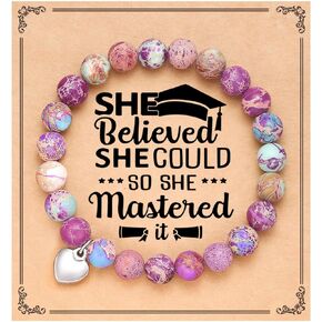 Natural Stone Heart Bracelet - PHD Master College High School Graduation Gifts for Her Women Girls Friend Daughter Granddaughter Niece