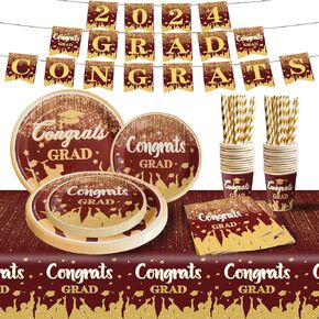 Graduation Party Plates and Napkins 2024 Graduation Party Supplies, Graduation Party Decorations Napkins, Paper Cups, Tablecloth, Banner, Dinnerware Set for Congrats Grad Party Decorations, Serve 24
