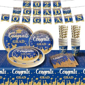 Graduation Party Plates and Napkins 2024 Graduation Party Supplies, Graduation Party Decorations Napkins, Paper Cups, Tablecloth, Banner, Dinnerware Set for Congrats Grad Party Decorations, Serve 24 in Saudi Arabia