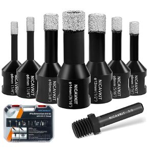 8Pcs Diamond Core Drill Bits with Adapter, Vacuum Brazed Diamond Hole Saws for Tile Porcelain Ceramic Marble,Diamond Hole Saw with 5/8-11 Thread-Size 1/4'' 5/16'' 3/8'' 1/2'' & 9/16''