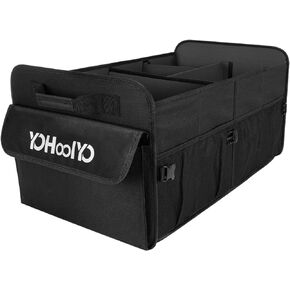 YOHOOLYO Car Trunk Organizer for SUV 72L Large Capacity Car Organizer Collapsible 4 Compartment Trunk Organizer, Multicolor Car Accessories for Women/Men, Black