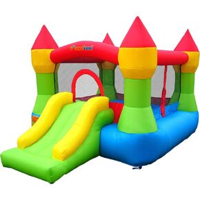 Bounceland Bounce House Castle with Basketball Hoop Inflatable Bouncer [Blower NOT Included], Fun Slide, Safe Entrance Opening, 12 ft x 9 ft x 7 ft H, Kid Castle Party Theme Bounce House