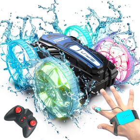 BEZGAR Amphibious Remote Control Car Boat- 2.4GHz Gesture Sensor, 4WD Remote Control Car with LED Lights, Waterproof RC Stunt Car for Boys, Girls Kids & Adults