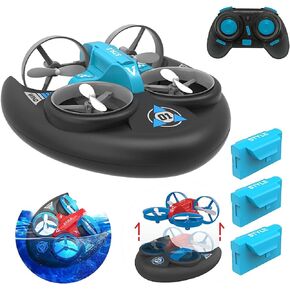 3 في 1 Sea Land and Air 360 درجة مقاومة للماء RC بدون طيار، سيارات الانجراف عالية السرعة بأربعة محاور، ألعاب قارب إسفنجية RC، للمبتدئين وهدية للأولاد والبنات (أحمر)
