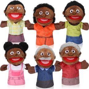 6 Pcs Family Hand Puppet Set 11.8 Inch Family Members Puppets with Movable Mouth Soft Plush Hand Puppet for Boys and Girls Teens Storytelling Play School Teaching Preschool (Light Skinned)