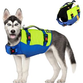 SlowTon Dog Life Jacket, Adjustable Ripstop Dog Life Vest with One Piece Belly Support Superior Buoyancy, Skin-Friendly Neoprene Pet Safety Flotation Vest for Swimming Boating Pool Beach(Orange,XXS)