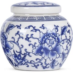 Chinese Traditional Blue and White Porcelain Ceramic Small Ginger Jar with Lid,for Tea Storage,Home Decorative,Home Decor Jar,Bud vase (Model-2)