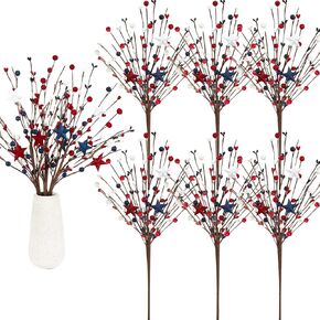 Jutom 6 Pcs Patriotic Artificial Berry Stem Picks 13 Inch 4th of July Independence Day Decor with White Blue Red Stars Iron Pentagram Faux Berry Branches Table Centerpiece Decoration for Home Office in Saudi Arabia