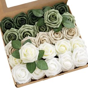 Ling's Moment Artificial Flowers, 25Pcs 3" Roses in Teal Shades, Realistic DIY Foam Floral Decor for Wedding Bouquets/Centerpieces, Outdoor Party Backdrops, Room/Table, and Garden/Pot Decorations