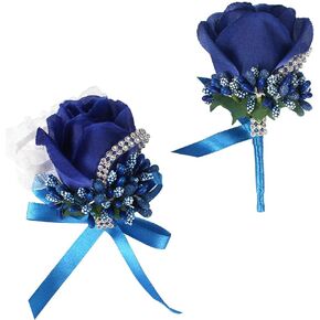 WANLIAN Rose Wrist Corsage Bridesmaid Corsage and Boutonniere Set for Wedding Prom Party Hand Flower Decoration Set of 2 (White01)