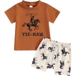 Western Toddler Baby Boy Clothes It's Alright To Be Little Bitty Shirt Top Cowboy Hat Print Shorts Set Country Outfit