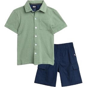 DKNY Boys' Shorts Set - 2 Piece Button Down T-Shirt and Shorts - Cute Matching Summer Outfit for Toddlers and Boys (2T-7)