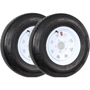 eCustomRim 2-Pack Trailer Tires On Rims ST185/80R13 LRC 5-4.5 White Spoke Wheel - 6 Year Warranty w/Free Roadside
