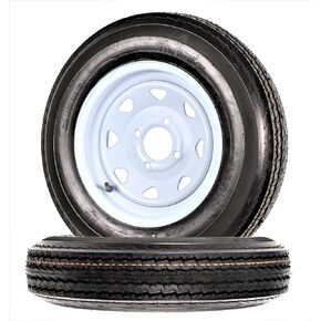 eCustomRim 2-Pack Trailer Tires On White Wheel Rims 530-12 5.30-12 5.30 x 12 Load C 4 Lug - 2 Year Warranty w/Free Roadside