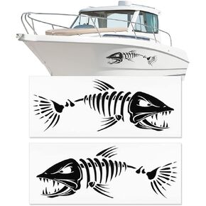 Boat Skeleton Fish Decals - Marine Shark Bone Decoration Fishing Stickers Graphics Accessories for Canoe Kayak Car SUV, 8" x 28", 2 PCS (S)