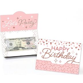 Big Dot of Happiness Pink Rose Gold Birthday - Happy Birthday Party Money And Gift Card Holders - Set of 8