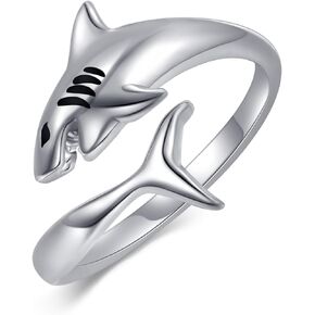 Shark/Whale Ring 925 Sterling Silver Adjustable Open Thumb Rings Sea Shark Jewelry Ocean Gifts for Women Men Girls