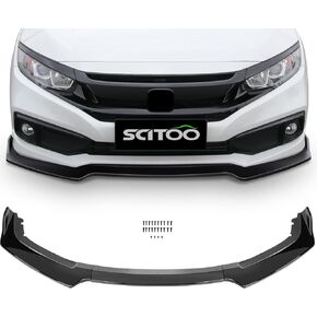 SCITOO Front Lip Spoiler, ABS Hard Bumper Lip Guard Glossy Black Lip Chin Spoiler 3X Front Bumper Lips Assemble Kit Fit for Honda Civic 2016-2020