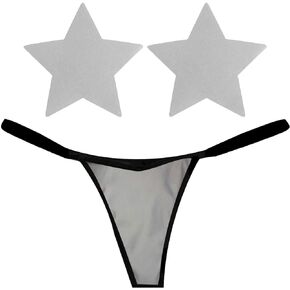 Neva Nude Reflective Bright White Black Naughty Knix G String Panties and Matching Nipztix Pasties Set