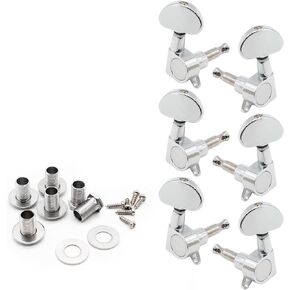 6Pcs 3+3 Guitar Tuning Pegs, Chrome Guitar Tuners Machine Head Knobs, String Tuning Keys Set for Acoustic or Electric Guitar (Silver, 3 Left + 3 Right)