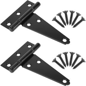 8 Inch T-Strap Shed Door Hinges Heavy Duty, Black Tee Hinge for Wooden Fences, Yard Door, Barn Door Gates, Wrought Hardware Rustproof, 2PCS