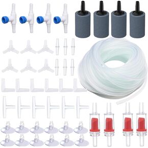 Aquarium Air Pump Accessories - Contains Airline Tubing, Control Valve, Air Stones, Connectors, Check Valves, Suction Cups