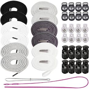 18 Pcs Drawstring Cords Replacement Hoodie String Cording Flat with Metal Tip 24Pcs Cord Locks Stopper Toggle with Threader Tool for Sweatpants Clothings Pants Jackets Coats Clothing Jackets Coats