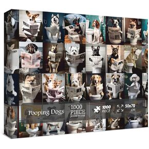 Pooping Dogs Puzzles 1000 Piece for Adults, Animal Jigsaw Puzzles 1000 Pieces, Funny Puppy Puzzles Prank Puzzle Dog Pooping