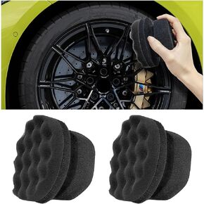 2 PCS Tire Shine Applicator, Reusable Foam Car Tire Dressing Applicator Pads with Ergonomic Design, Durable Automotive Detailing Sponge Tool for Applying Tire Shine (Black, Small)
