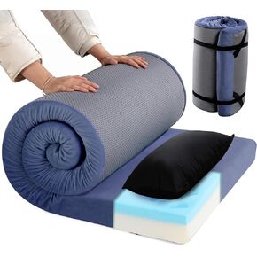 HOMBYS Memory Foam Camping Mattress with Portable Pillow for Outdoor Sleeping, Roll Up PortableCamping Mattress Pad Mat for Travel Truck Bed Tent