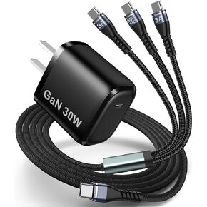 30W 3 in 1 USB-C Fast Charger for DJI Mini 4 Pro, Mini 3 Pro/Mini 3,Mini 2 SE, Avata, Air 3, Air 2S Drones, Type C Wall Charger with USB C to USB C Cable for DJI Drones Accessories - 5FT
