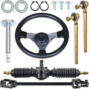 300mm Steering Wheel Steel Kit 320mm Gear Rack Pinion Adjustable Shaft Set Replacement for 110cc Go Kart ATV Buggy Quad Parts