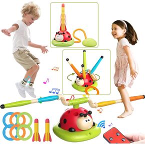 3 In 1 Musical Jump, Toss Ring Game Toys, Stomping Launch Rocket Launcher for Kids Toys for Girls Boys 3-5, Sports & Outdoors Toys for Ages 5-7 with Remote Control Outside Toys for Kids Ages 4-8