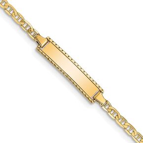 Jewels By Lux Engravable Personalized Custom 10K Yellow Gold Flat Anchor Link ID Bracelet For Women Length 6 inches Width 4.7 mm With Lobster Claw Clasp