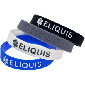4 Pack ELIQUIS Medical Alert ID Silicone Bracelet Wristbands for Man Women