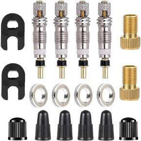 YUENTOEN 18Pcs Presta Valve Core Bike Kit, Replacement Brass Tubeless Core for Tubeless Road MTB Bike Works, Presta Valve Core Removal Tool with Plastic Caps