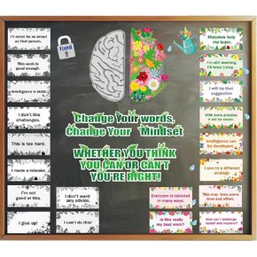 47 PCS Growth Mindset Posters Growth Mindset Bulletin Board Decorations Inspirational Growth Mindset Posters Banners Positive Saying Accents Set for Classroom Home School Wall And Blackboard Decor