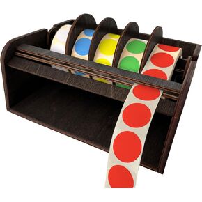 Wood Sticker Dispenser - Adjustable Label Roll Holder - Wall or Desk Mountable - 5 Disks Sticker Holder Organizer for Home and Office - Ebony