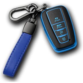 Compatible with Toyota Key Fob Cover with Keychain Soft TPU Key Protector Case for 2020-2022 Prius Corolla Highlander 2018-2024 RAV4 Camry C-HR Avalon GT86 Smart Key(only for Keyless go)Blue