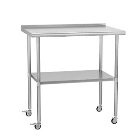 Stainless Steel Table with Wheels 30 x 30 Inches Metal Food Prep Worktable with Backsplash & Adjustable Undershelf for Kitchen, Outdoor, Restaurant, Bar & Garage