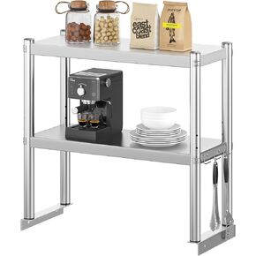 YITAHOME 60" x 12" Stainless Steel Overshelf, 2 Tier Overshelf with Hook, Adjustable Commercial Double Overshelf for Kitchen Prep Table Restaurant and Workshop