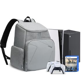 Travel Bag Compatible with Xbox One/Xbox One X/Xbox One S/PS5/PS4/PS4 Pro/PS4 Slim, Carrying Case fits for 15.6" Laptop and Gaming Accessories, Portable Console Travel Backpack, Grey