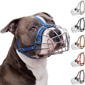 BRONZEDOG Pitbull Dog Muzzle Breathable Metal Basket for Large Dogs Amstaff Staffordshire Terrier Biting Chewing Barking (Nylon, Black)