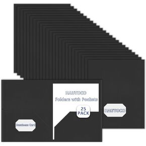 HAUTOCO Folders with Pockets, 25 Pack 2 Pocket Folders Fit Letter Size, File Folder with Pockets for School Office Home Bussiness, Double Sided Textured Paper, Black