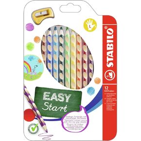 STABILO Ergonomic Coloring Pencil EASYcolors - Right-Handed - Pack of 12 - Assorted Colors with Sharpener