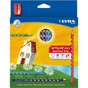 LYRA Groove Slim Child-Grip Pencils, 3.3 Millimeter Cores, Includes Sharpener, Set of 24 Pencils, Assorted Colors (2821240) by Lyra
