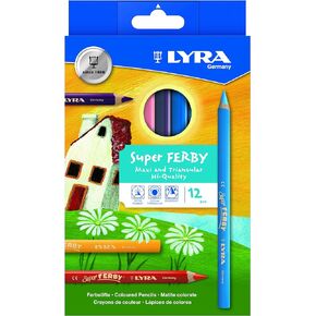 Lyra Super Ferby Triangular Colored Pencils - Set of 12 Colored Pencils with A 6.25mm Core - Highly Pigmented Colored Pencils for Artists of All Ages - Durable Color Pencils Set for Coloring and More